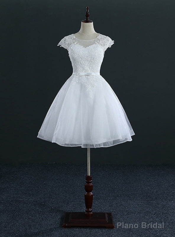 Short Knee Length Tulle Lace Cap Sleeve Wedding Dresses Main image