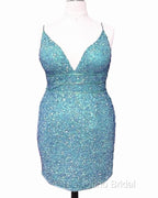 Short Light Purple Plus Size Sequin Bodycon Dresses