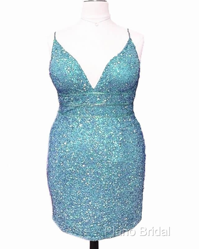 Short Light Purple Plus Size Sequin Bodycon Dresses