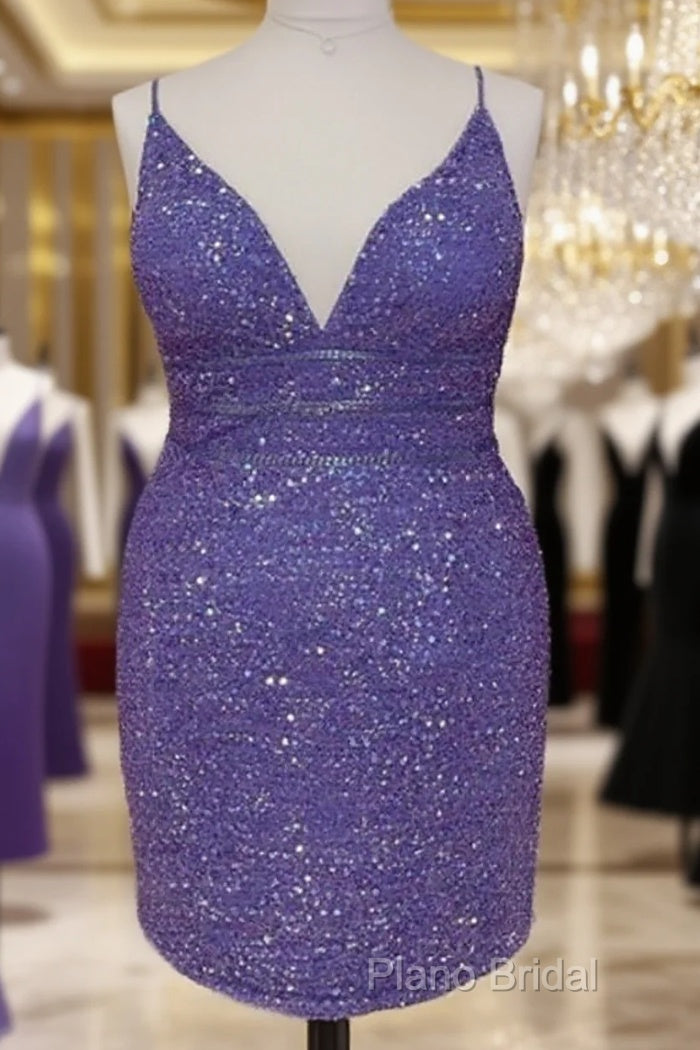 Short Light Purple Plus Size Sequin Bodycon Dresses Main image