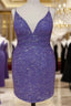 Short Light Purple Plus Size Sequin Bodycon Dresses