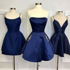 Short Navy Blue Homecoming Dresses With Pockets Crystals Cocktail Dresses