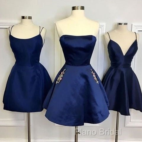 Short Navy Blue Homecoming Dresses With Pockets Crystals Cocktail Dresses