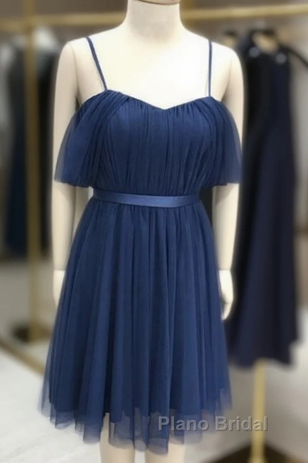 Short Navy Tulle Bridesmaid Dresses Off Shoulder Main image