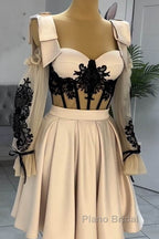 Short Nude Satin Lace Embroidery Corset Dresses