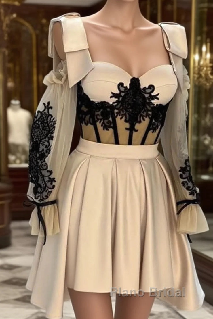 Short Nude Satin Lace Embroidery Corset Dresses