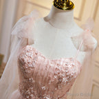 Short Pink Floral Prom Dresses, Short Pink Tulle Floral Formal Homecoming Dresses