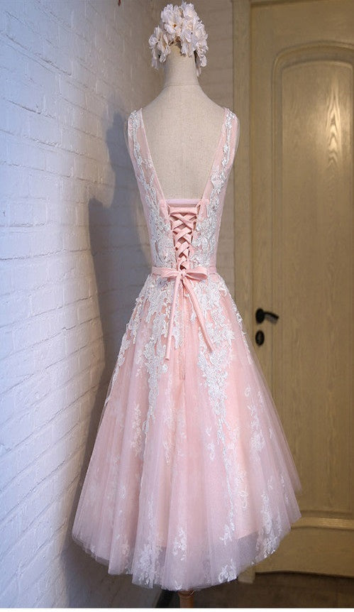 Short pink lace tight cute charming freshman homecoming Formal Prom gowns Dresses