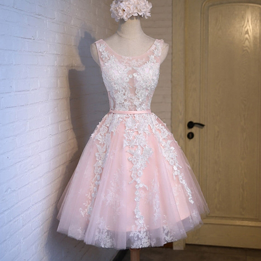 Short pink lace tight cute charming freshman homecoming Formal Prom gowns Dresses
