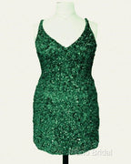 Short Plus Size Burgundy Sequin Dresses
