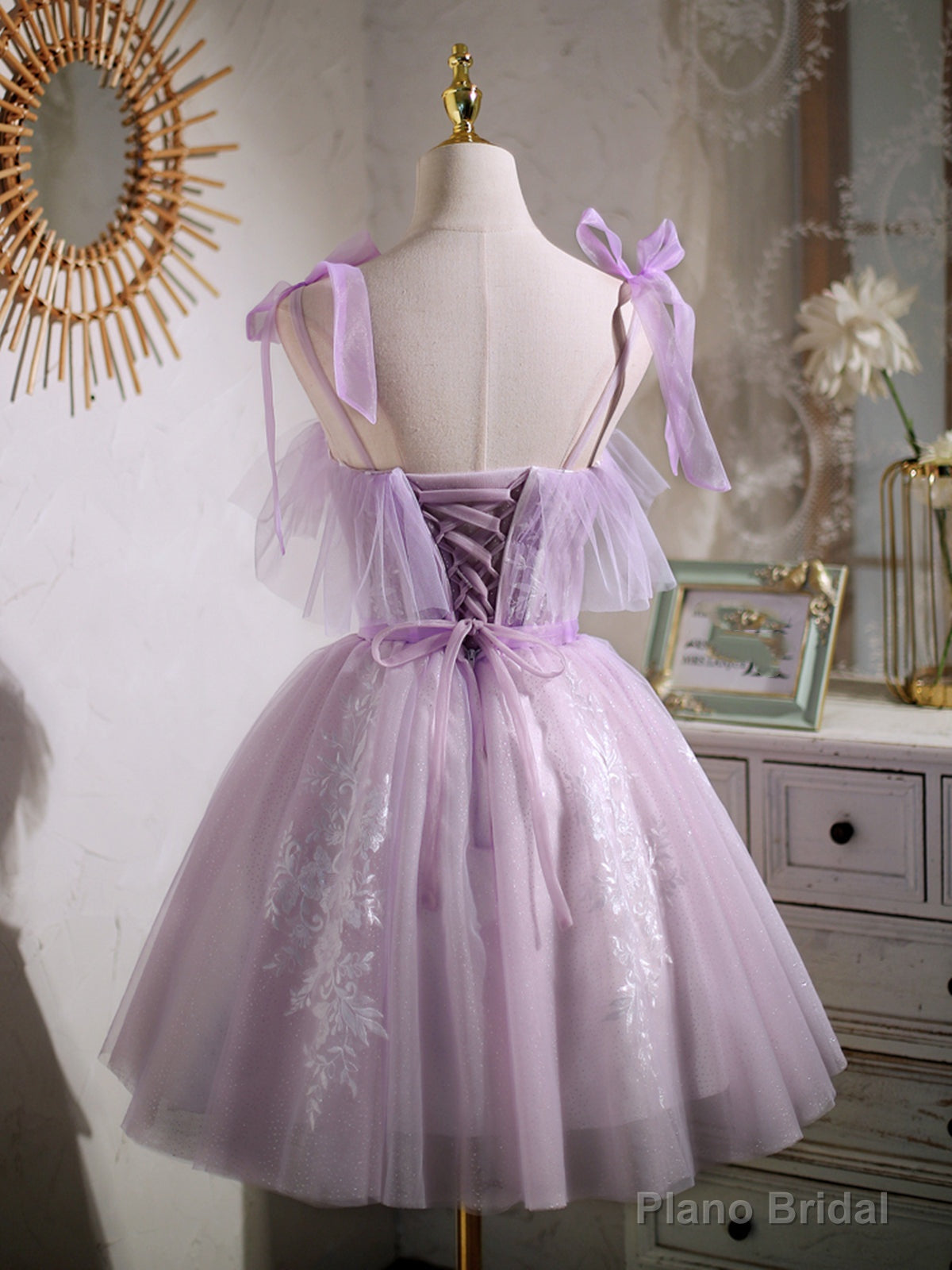 Short Purple Lace Prom Dresses, Short Purple Lace Formal Homecoming Dresses Secondary image