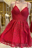 Short Red Lace Formal Prom Dresses, Short Red Lace Formal Graduation Homecoming Dresses