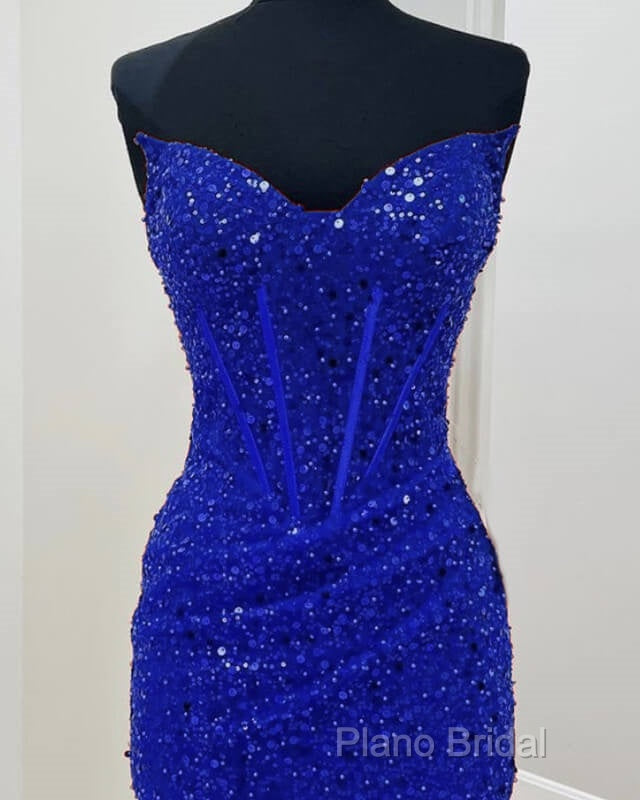 Short Royal Blue Tight Beaded Dresses Secondary image
