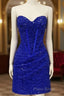 Short Royal Blue Tight Beaded Dresses