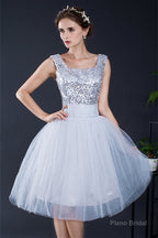 Short Sequin Tulle Lace-up Knee-length Homecoming Dresses