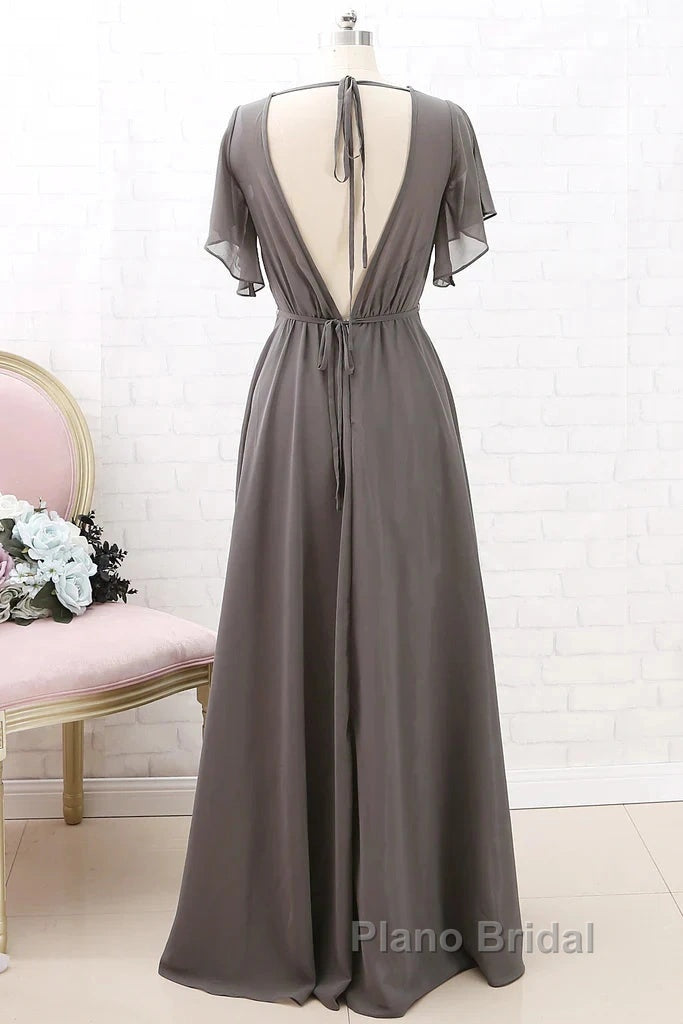 Short Sleeves Chiffon Long Bridesmaid Dresses Wedding Party Formal Dresses Secondary image