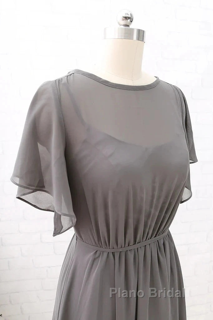 Short Sleeves Chiffon Long Bridesmaid Dresses Wedding Party Formal Dresses