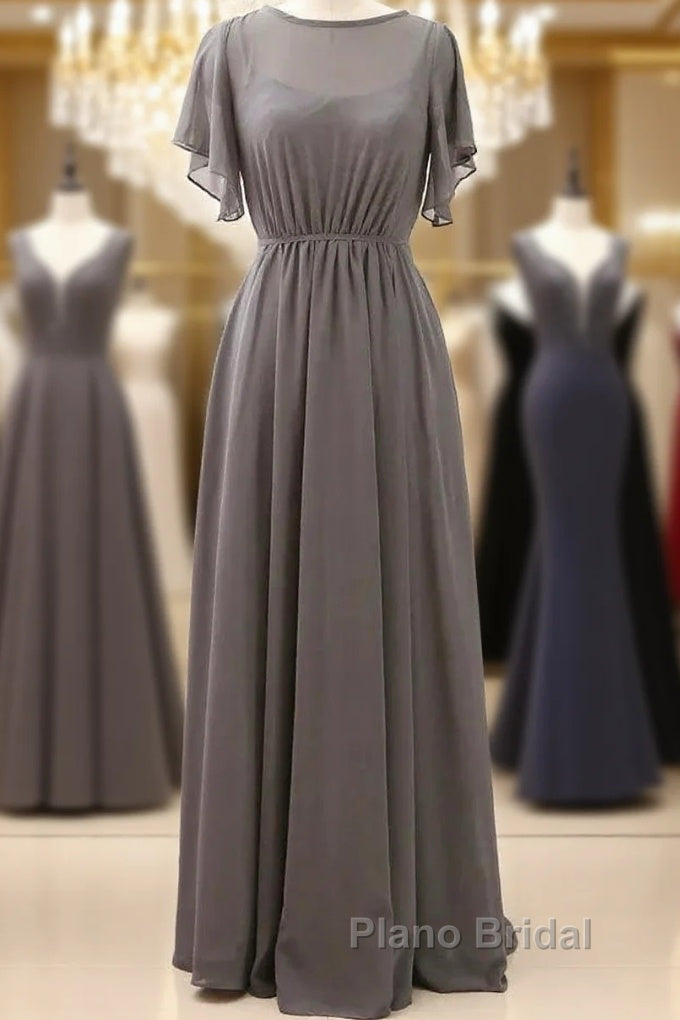 Short Sleeves Chiffon Long Bridesmaid Dresses Wedding Party Formal Dresses Main image