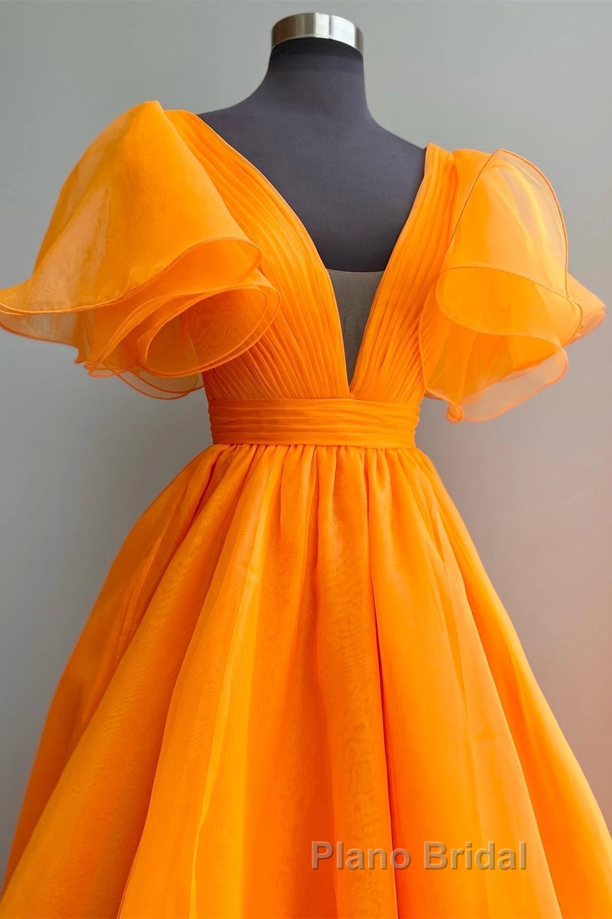 Short Sleeves Orange Long Formal Prom Dresses, Orange Long Formal Evening Dresses Secondary image