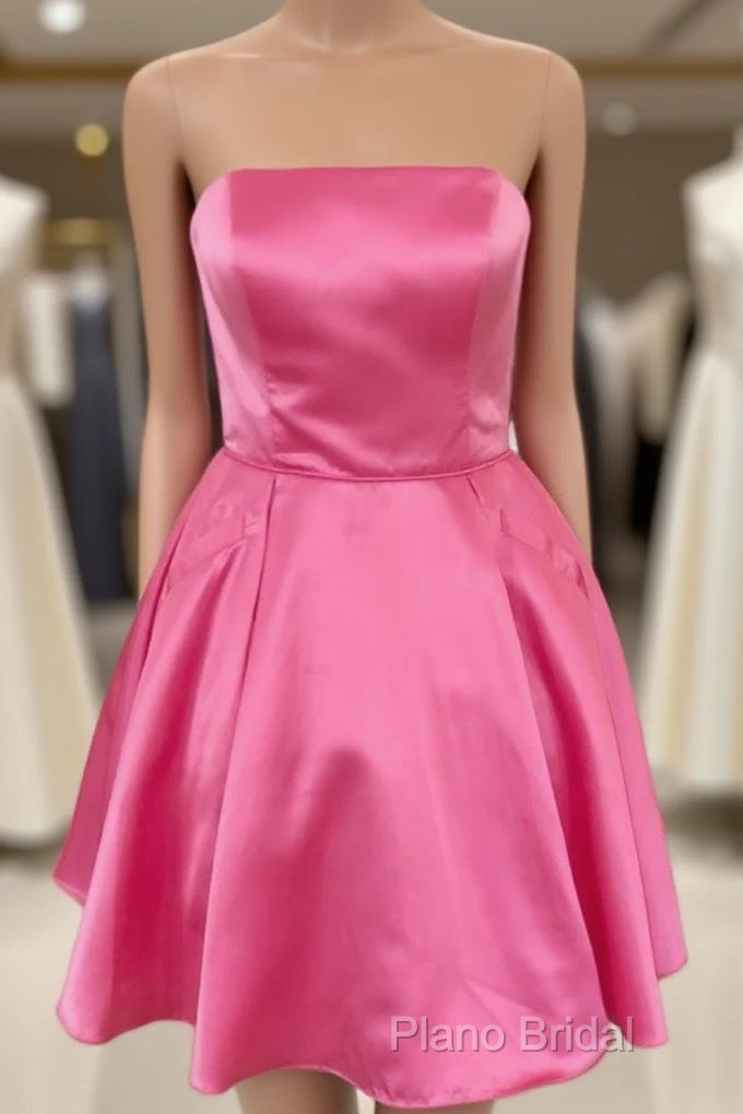 Short Strapless Pink Formal Prom Dresses, Short Pink Graduation Homecoming Dresses Main image