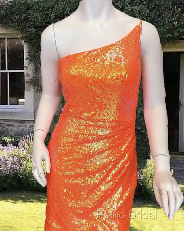 Short Tight Neon Orange Sequin Dresses Secondary image