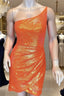 Short Tight Neon Orange Sequin Dresses