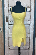 Short Tight Yellow Homecoming Dresses,Crystal Beaded Semi Prom Dresses