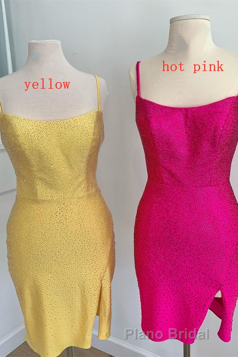 Short Tight Yellow Homecoming Dresses with Lace Up