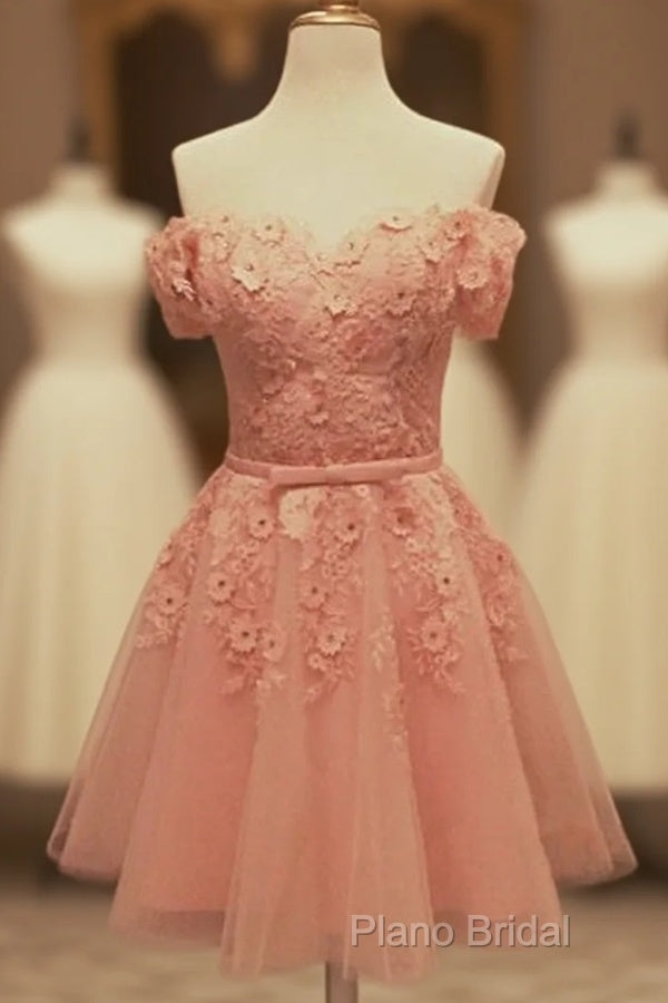 Short Tulle Homecoming Dresses Lace Embroidery Off The Shoulder Main image
