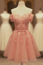 Short Tulle Homecoming Dresses Lace Embroidery Off The Shoulder