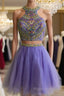 Short Two Piece Formal Prom Dresses Beaded Top