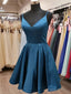 Short V Neck Blue Prom Dresses, Blue V Neck Short Graduation Homecoming Dresses