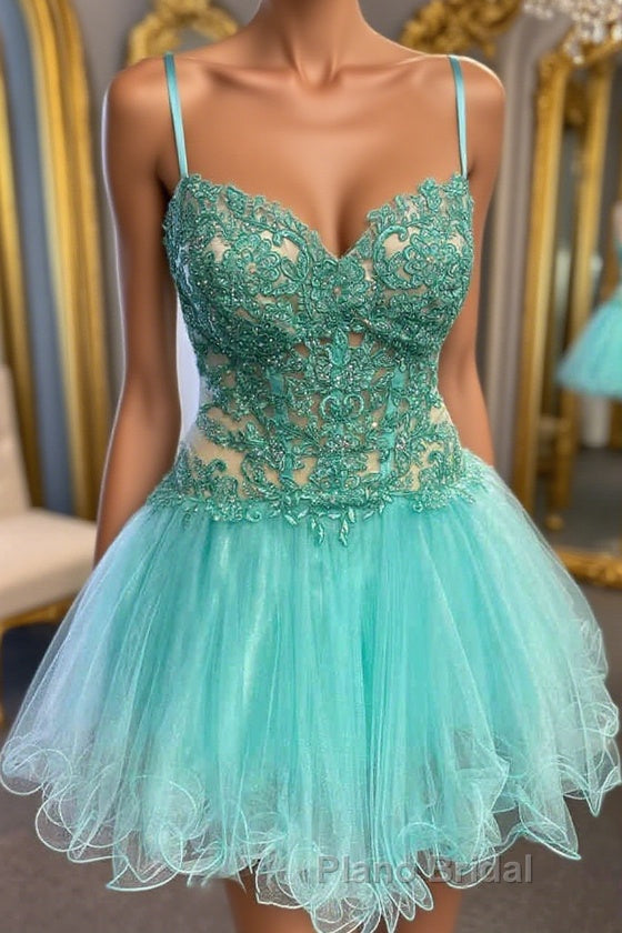Short V Neck Mint Green Lace Formal Prom Dresses, Short Mint Green Lace Formal Homecoming Dresses