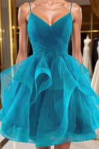 Short V Neck Puffy Formal Prom Dresses, Short V Neck Formal Homecoming Dresses
