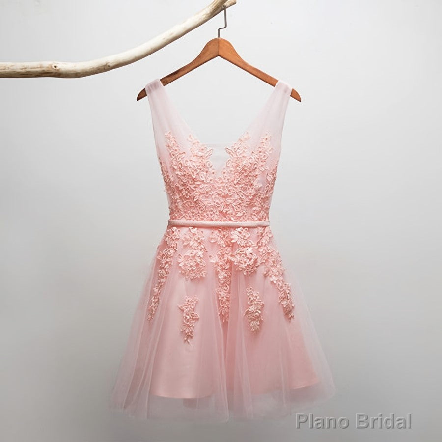 Short V-neckline Tulle with Applique Short Formal Dress, Cute Party Dress Secondary image