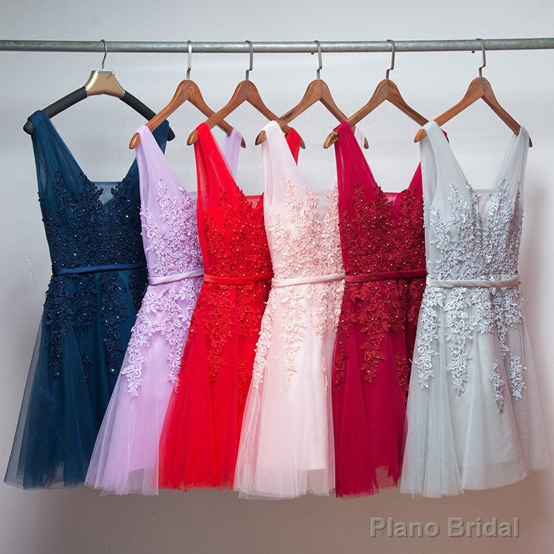 Short V-neckline Tulle with Applique Short Formal Dress, Cute Party Dress Main image