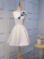 Short White Lace Floral Prom Dresses, Short White Lace Floral Formal Homecoming Dresses