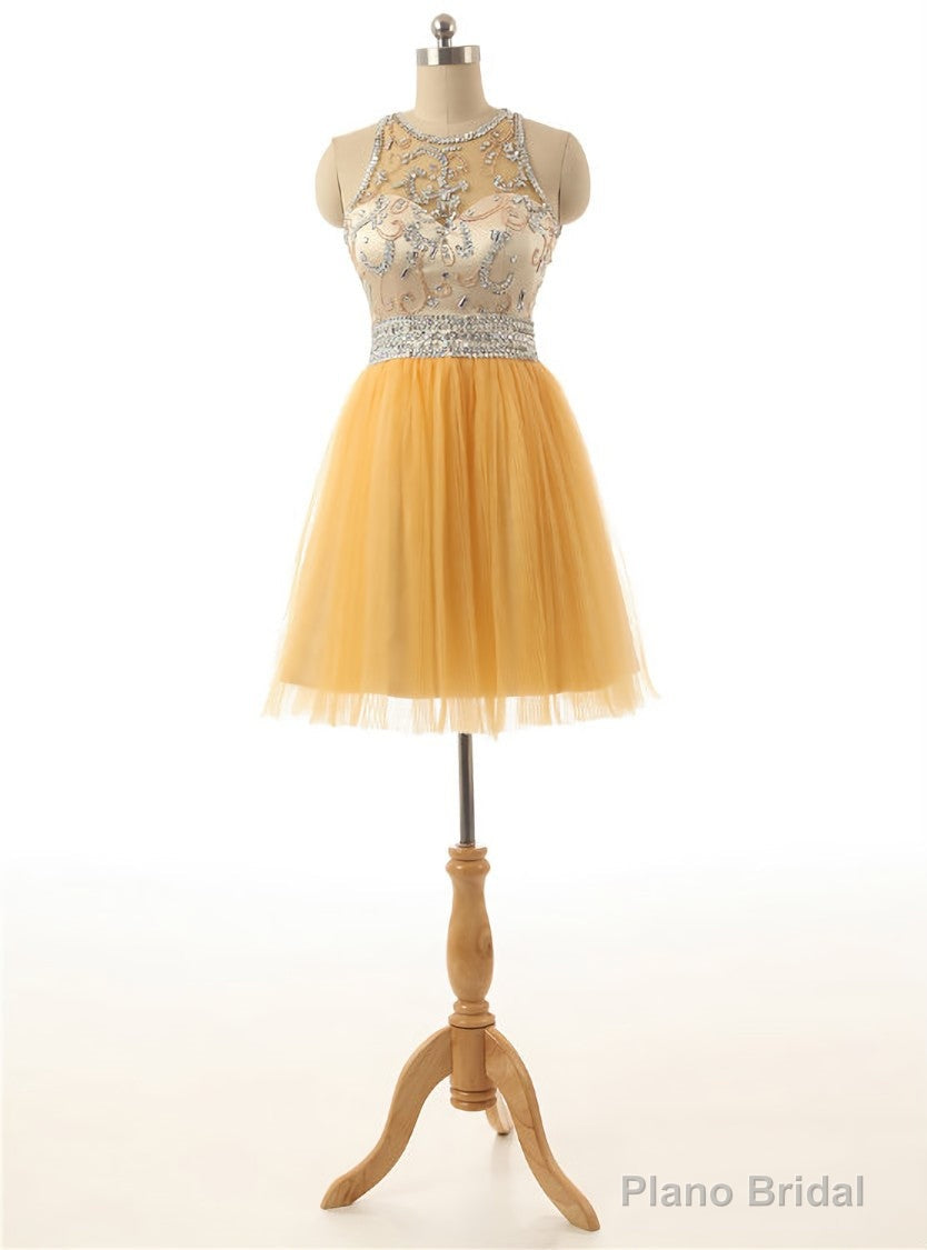 Short Yellow Tulle Prom Party Dresses A Line Homecoming Dresses Main image