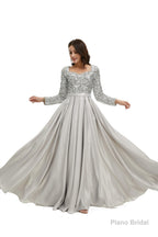 A-Line Sequins Sweet Neck Long Sleeve Prom Dresses