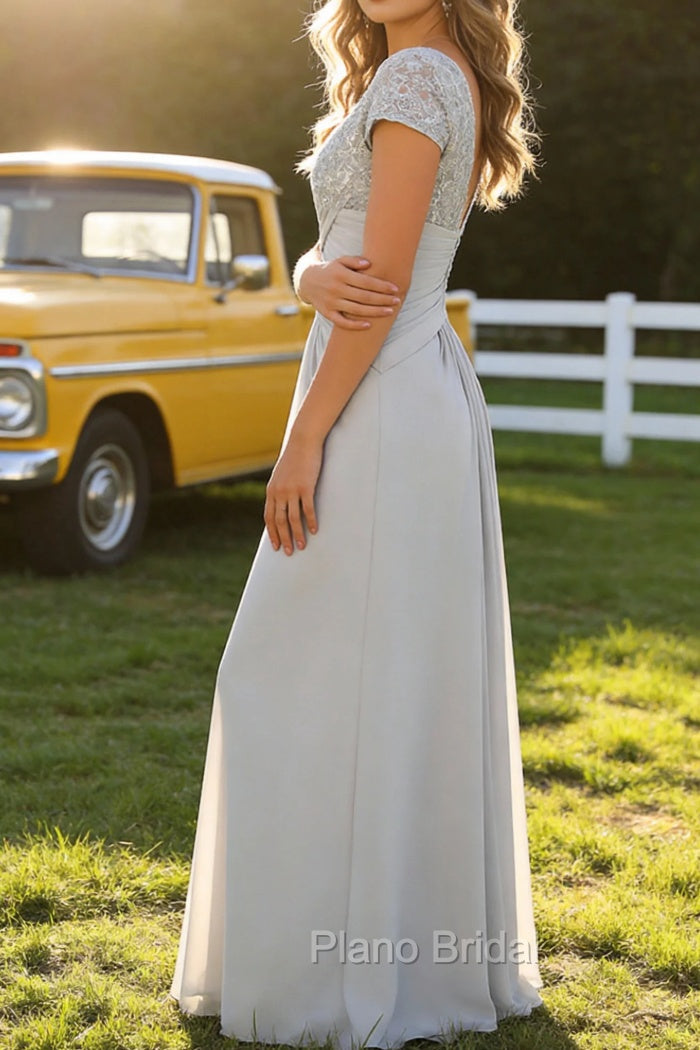 Silver A Line V Neck Ruched Mother Of The Bride Dress Secondary image