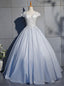 Silver Ball Gown Cap Sleeve Beading Quinceanera Dress