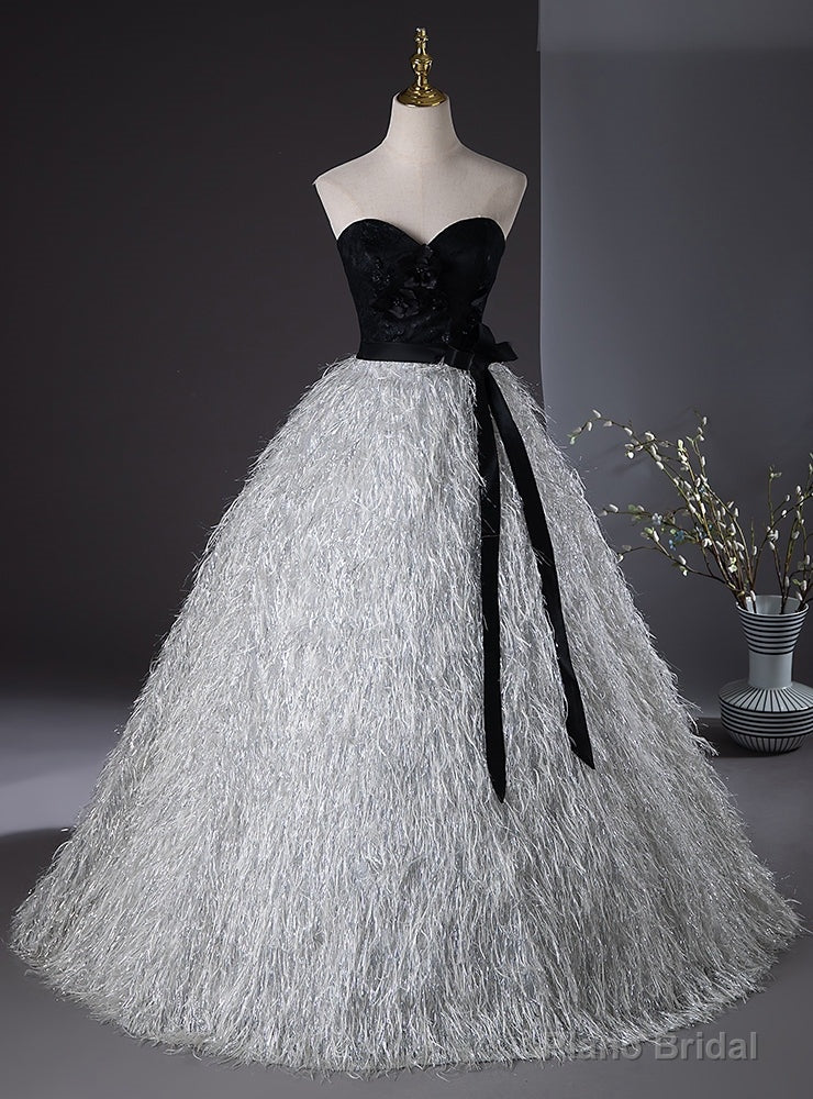 Silver Black Lace Sweetheart FLower Quinceanera Dress Main image