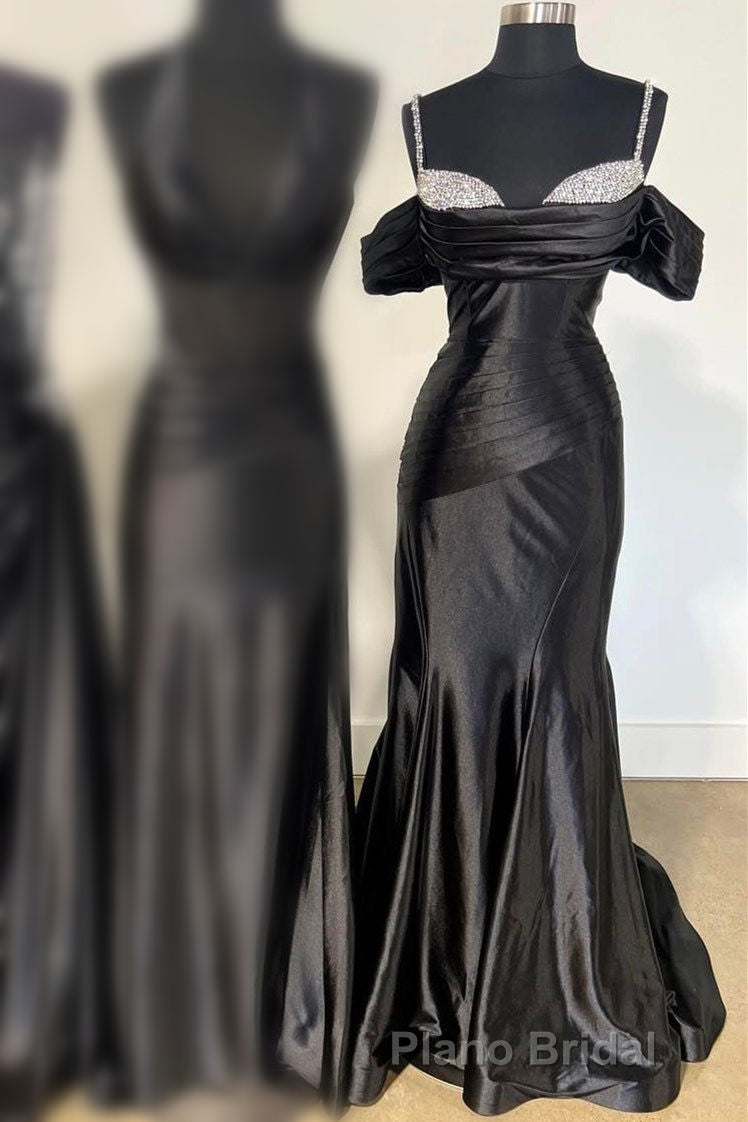 Silver Cold Sleeves Beaded Ruched Mermaid Formal Prom Dresses