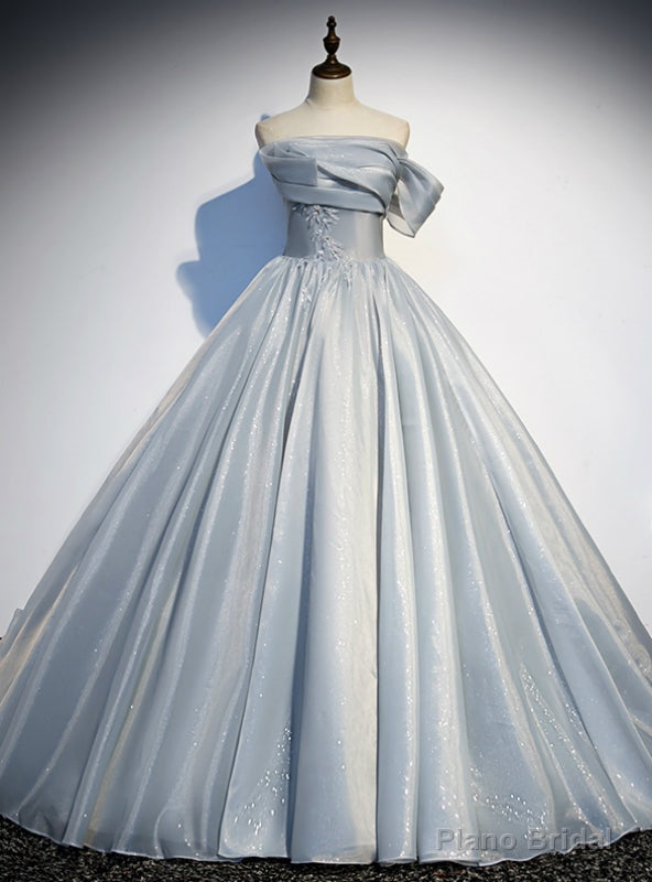 Silver Gray Ball Gown Strapless Pleats Prom Dress Main image