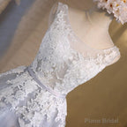 Silver Gray Short Lace Prom Dresses, Grey Short Lace Formal Homecoming Dresses