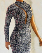 Silver Mermaid Sequin Formal Prom Dresses One Shoulder