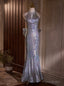 Silver Mermaid Sequins Backless Prom Dress