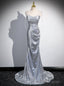 Silver Mermaid Sequins Spaghetti Straps Pleats Prom Dress