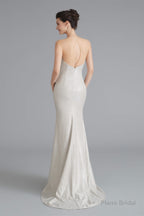 Mermaid Sheer Neck Beaded Sequins Satin Prom Dresses