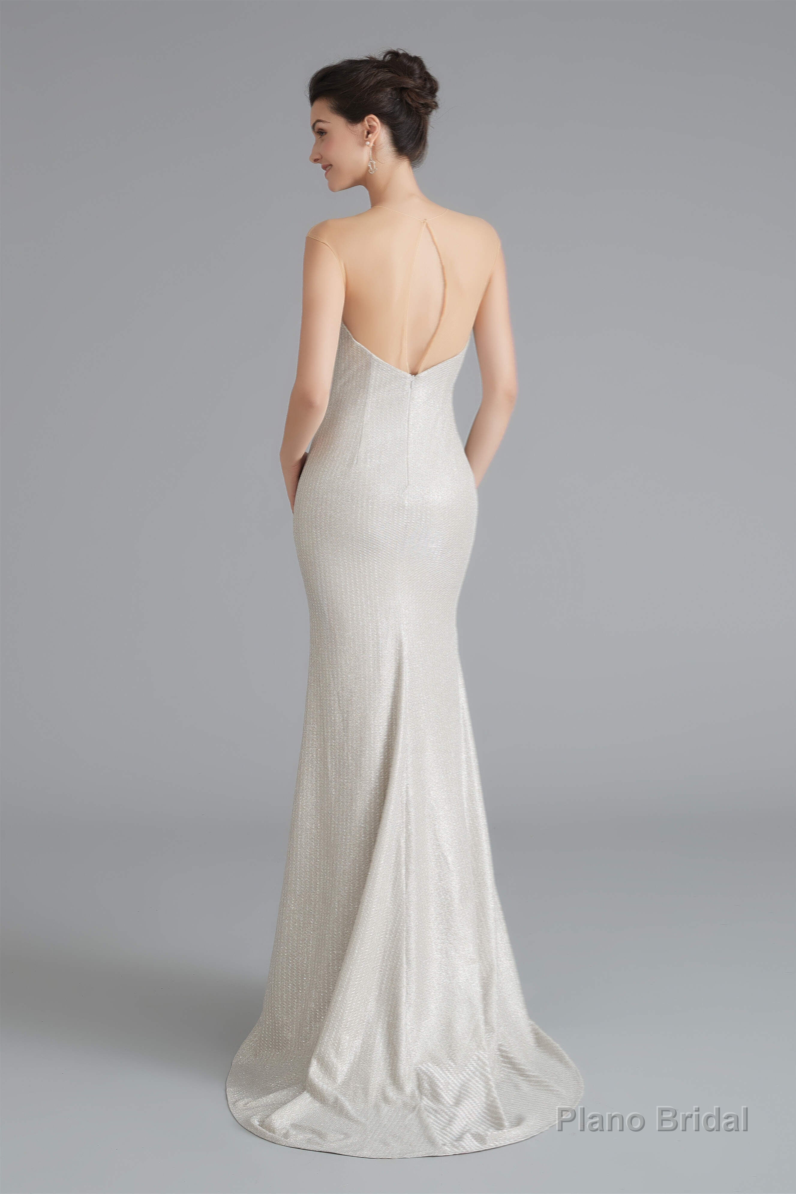 Mermaid Sheer Neck Beaded Sequins Satin Prom Dresses